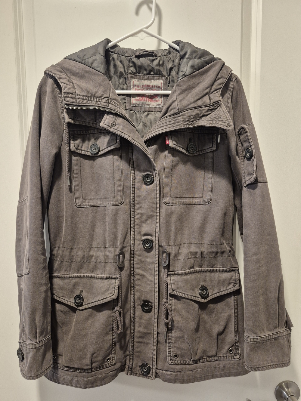 Levi's Gray Hooded Military Utility Field Jacket Small NWOT